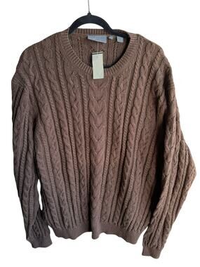 Hickey Freeman 90s Fisherman Brown Coastal Classic Chunky Cable Knit Sweater XL